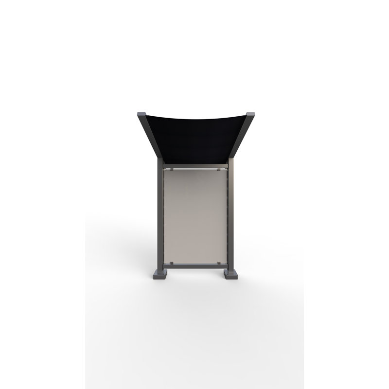 Panneau de verre extérieur Preserve, mur en verre / lattes blanc, auvent bleu marine, terrasse en noyer, H 104 po x l 62 po
