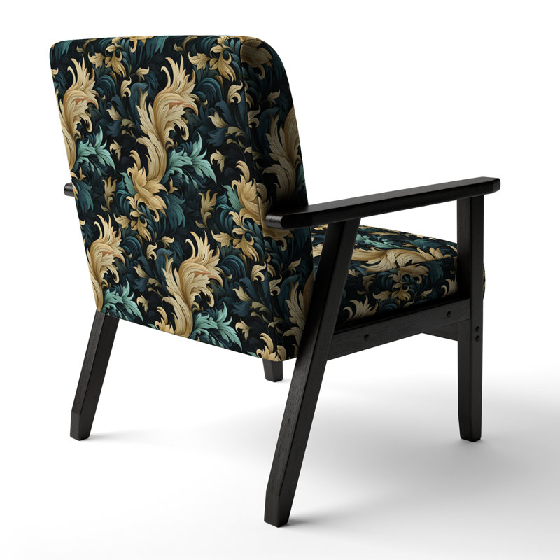 Chaise d'appoint damassée noire et dorée Flourish I - Velours rembourré bohémien