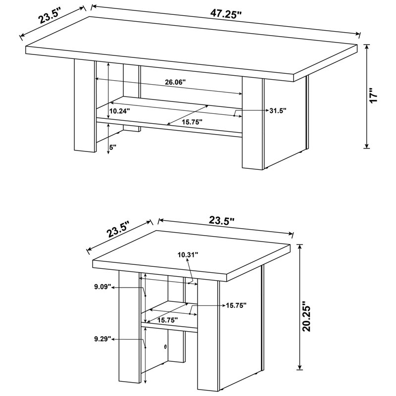 Table basse en bois d'ingénierie 3 en noir profond, tablette inférieure pour organiser des articles, grain subtil, ajoute une touche moderne à l'espace de vie principal avec une finition en chêne noir, affichant la construction, lisse