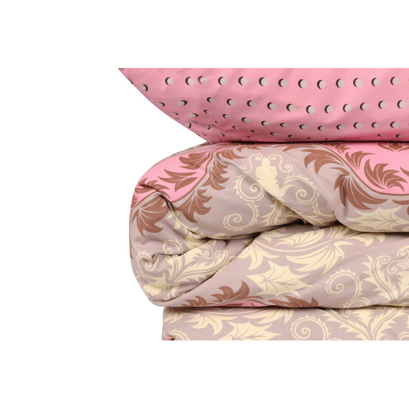  Ensemble de housse de couette réversible Pink 145 TC, Housse de couette très grand + 2 taies décoratives