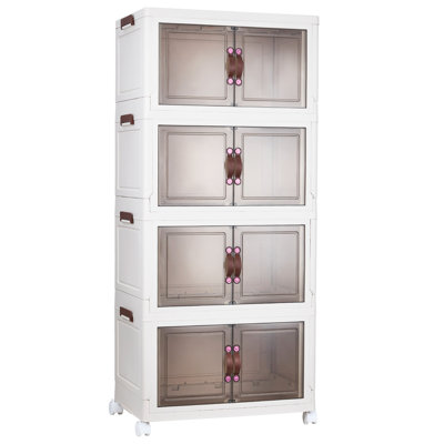Armoire de rangement pliable à 4 niveaux - Organisateur pliable en plastique PP robuste pour placard, chambre à coucher, garage et dortoir, aucun outil nécessaire, facile à ranger