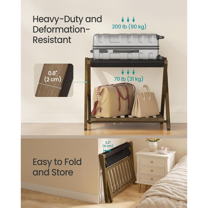 Bamboo Luggage Rack, Foldable Suitcase Stand