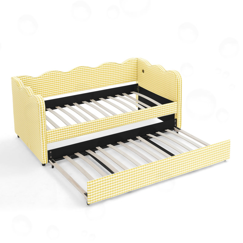 Daybed With Trundle Twin Size Sofa Bed, Yellow