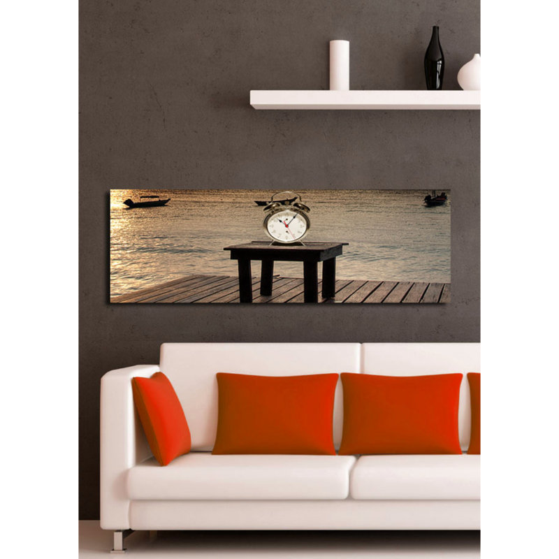Horloge murale élégante en toile 11,8 po x 35,4 po | Toile 100% suède avec cadre 100% bois (épaisseur: 1,2 po) | Décoration élégante pour le salon, la chambre à coucher et le bureau, design intemporel