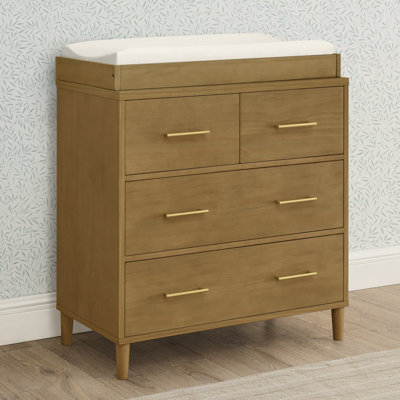 Classic 4 Drawer Dresser With Changing Top And Interlocking Drawers, Acorn