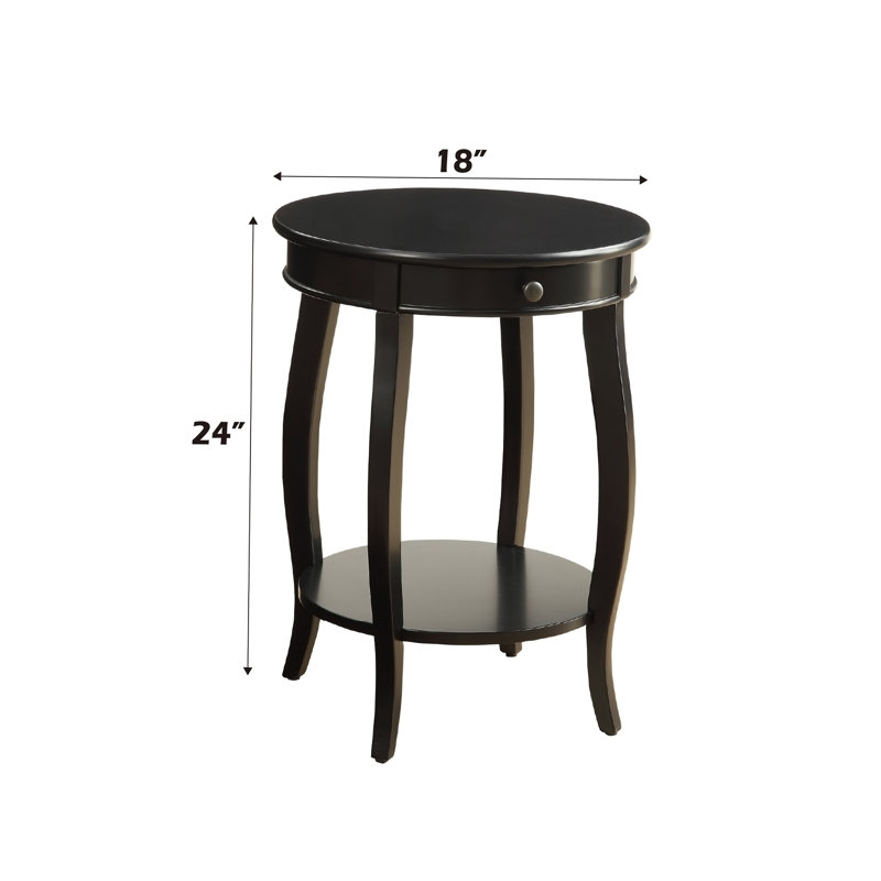 Table de bout ronde, table d'appoint avec 1 tiroir et tablette de rangement ouverte