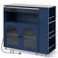 Îlot de cuisine avec table allongée K&K, îlot de cuisine sur roulettes avec lumières DEL, prises de courant et 2 portes en verre cannelé, îlot de cuisine avec compartiment de rangement et 3 tablettes ouvertes latérales, bleu marine-1250262109