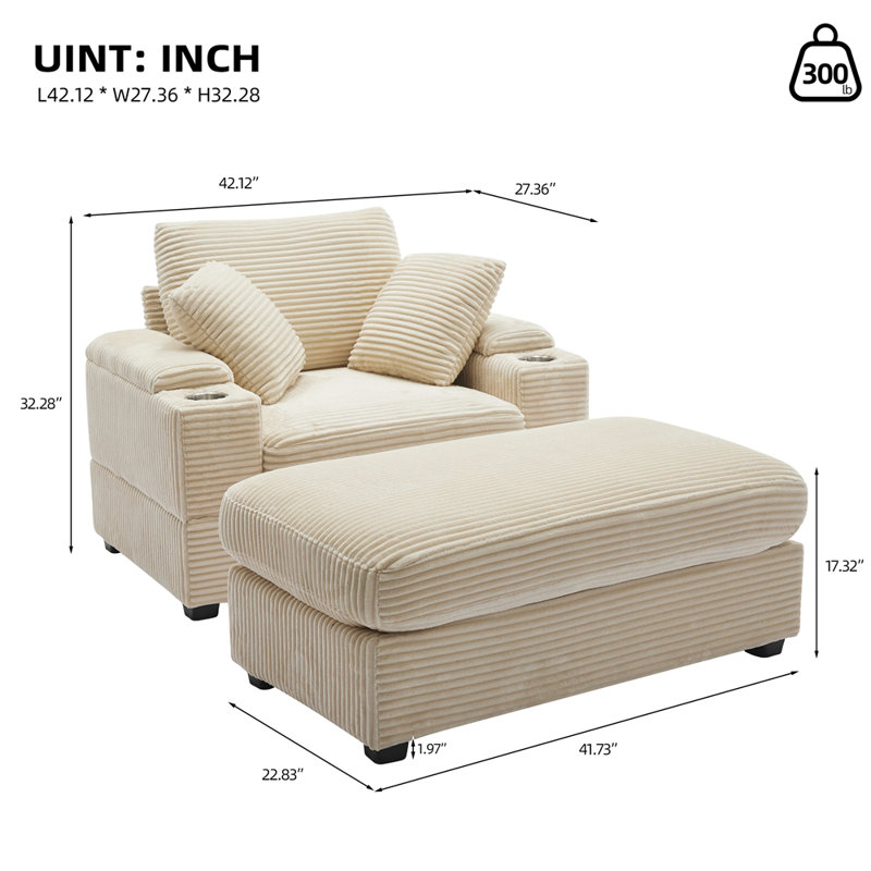 Canapé rembourré Corduroy, Beige