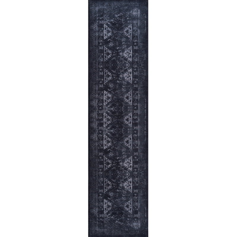 Machine Washable Area Rug, Low-Pile, Non-Slip, For Hallway, Bedroom - 2'6''X10'  Black/Gray Low-Pile Rug Runner, Non-Shedding, Bedroom, Hallway