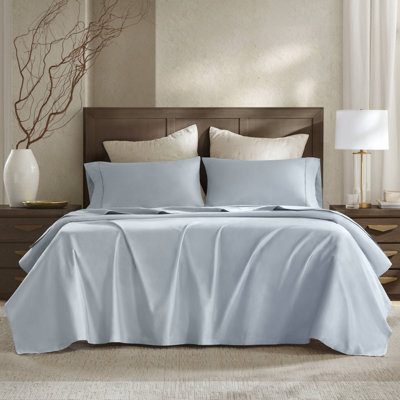Ensemble de draps et de draps luxueux, en satin de coton égyptien, bleu, parfait pour un sommeil confortable