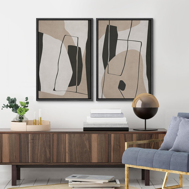 «Emerald Green Mid-Century», 2 pièces sur toile, Cadre noir, H 16 po x l 24 po