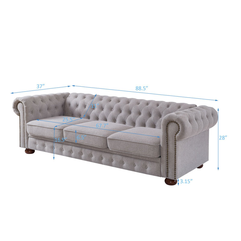 Canapé Chesterfield Kamarion, Mélange de lin gris clair