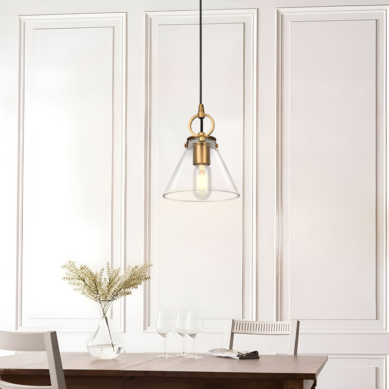 Luminaire suspendu conique à 1 lumière Engemann, Doré, Clair, 69"