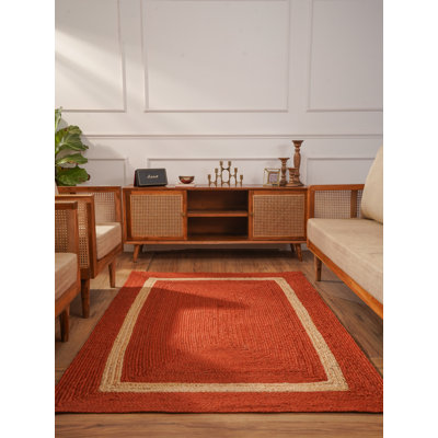 Tapis Wiedman tissé à la main en jute écologique - 274 x 366 cm, rectangulaire, couleur orange, design moderne et contemporain, poils courts, fibre naturelle, tapis intérieur/extérieur fait main pour salon, chambre