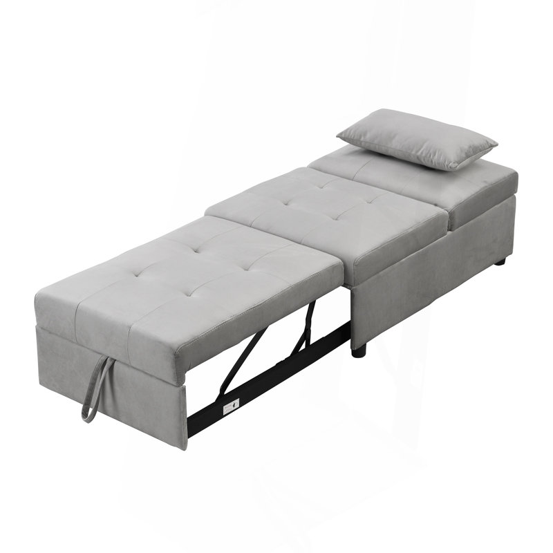 Folding Ottoman Sofa Bed Gray, Gray Velvet