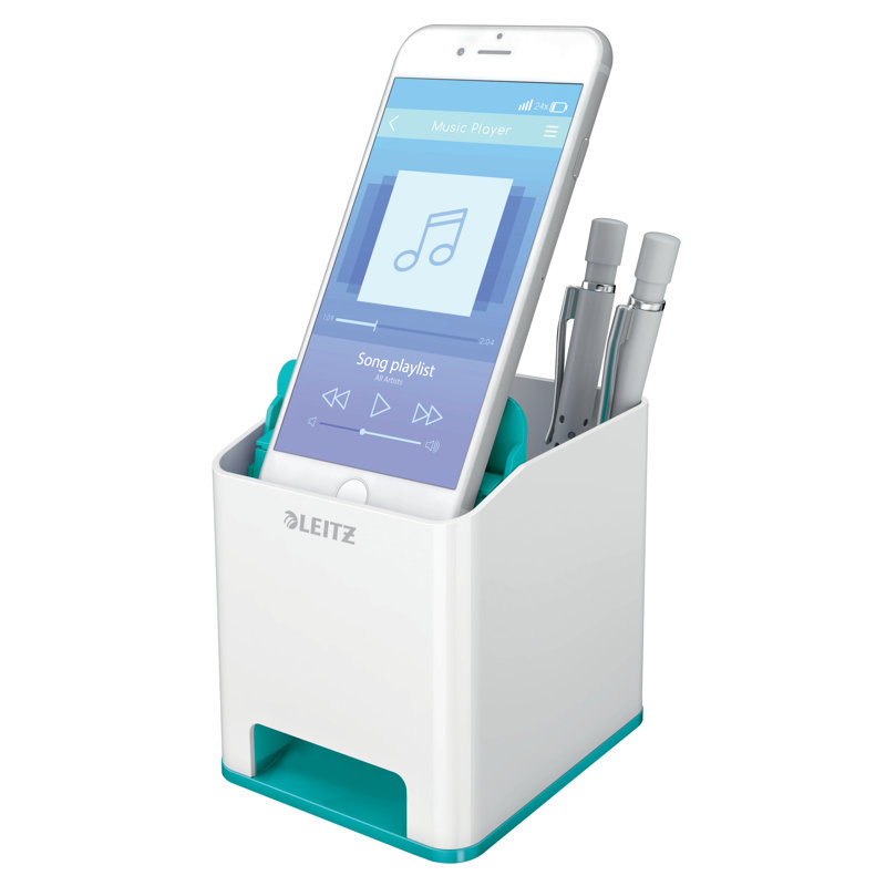 Plastic Pen Holder, White/Ice Blue
