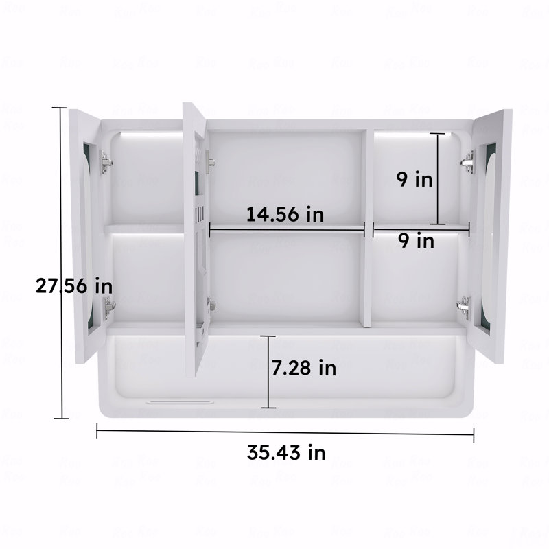 Wall Mounted Bathroom Mirror Cabinet with LED Lights, Anti-Fog, Touch Control, 3 Color Lighting & Transparent Glass Storage
