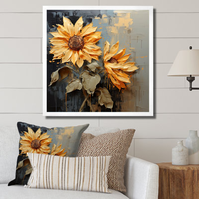 Tournesols aux tons gris orageux, impression sur toile