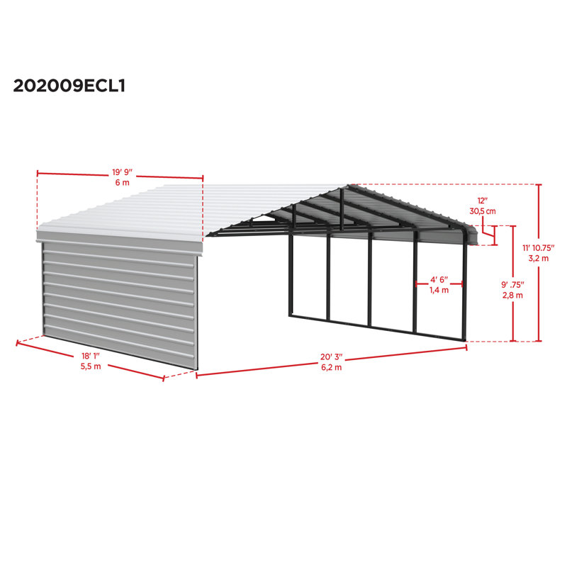 Charcoal 20' x 20' Steel Carport Kit with Enclosure