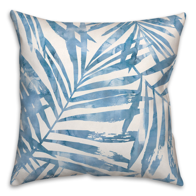Navy Palm Leaf Pattern Throw Pillow