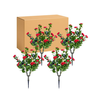 Arbre à fleurs artificielles 35,4 "avec épi de sol, arbres topiaires en soie artificielle pour la maison, patio et intérieur, paquet de 4, camélia rouge