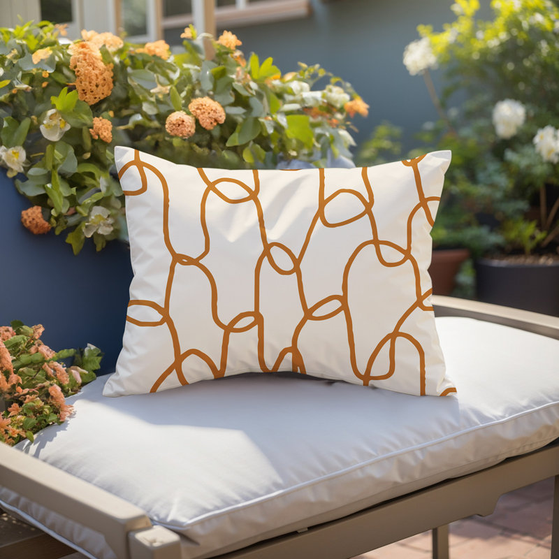 Fina Abstract Reversible Indoor/Outdoor Rectangle Pillow, 14''H x 20''W, Burnt Orange/ Black/ Off-White