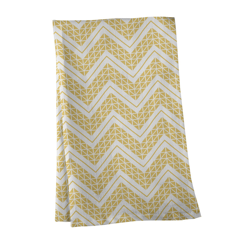Serviette à thé à chevrons à la main Stephenie, Vert clair / blanc / blanc, Sergé de coton