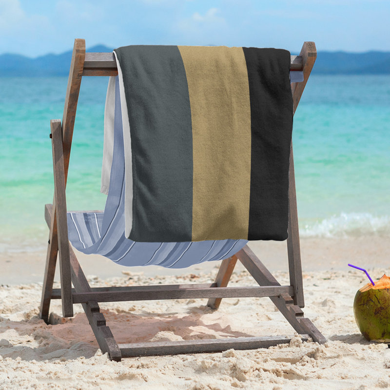Lightweight Beach Towel, Microfiber, Steel Gray/Gold/Black