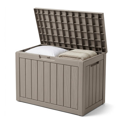Coffre de rangement extérieur de 190 litres (50 gallons) en résine durable, étanche et résistant aux UV, idéal pour les coussins de terrasse, les jouets de piscine et les outils de jardin, gris.