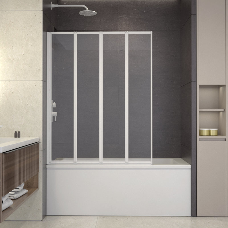 Triton 44" W X 55" H Framed 4-Fold Folding Tub Door With Clear Glass, White