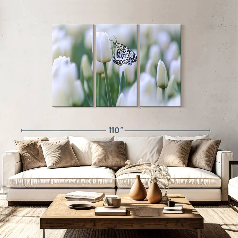 Papillon blanc perle, H 48 po x l 74 po