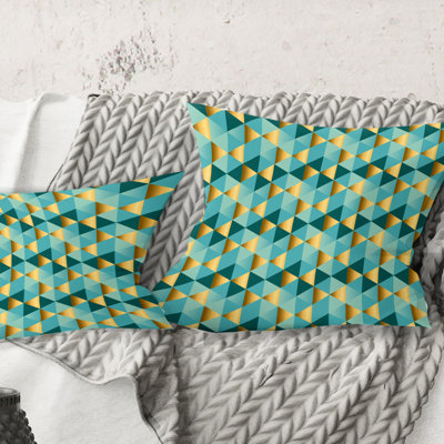 Coussin décoratif imprimé Mid-Century Gold and Blue Dynamics V