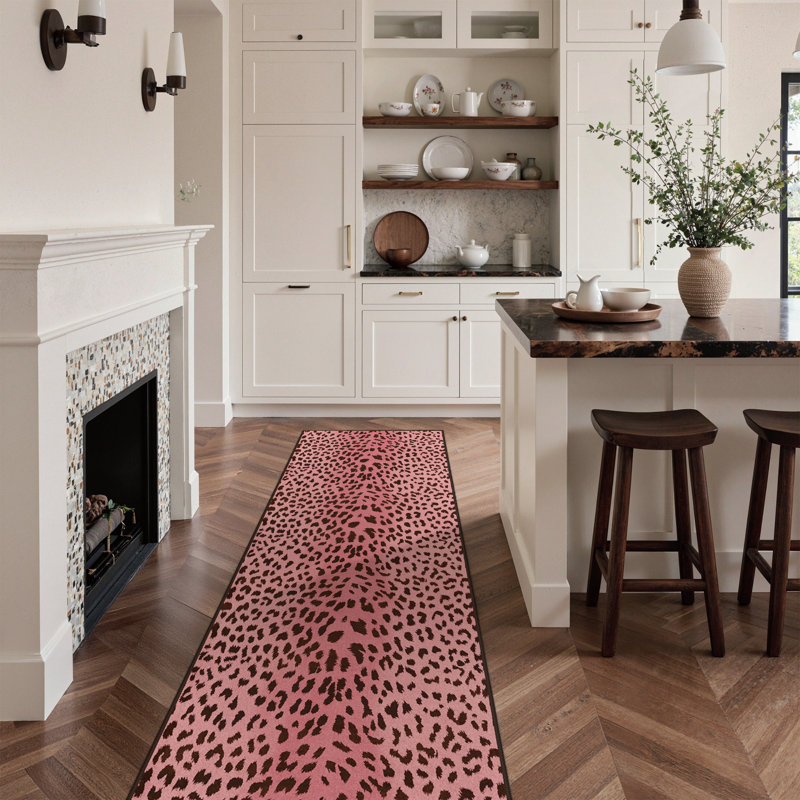 Bioridge Modern Floral Machine Washable Pink Indoor Area Rug with Non-Slip Backing, Runner 2' x 6', Black/Pink