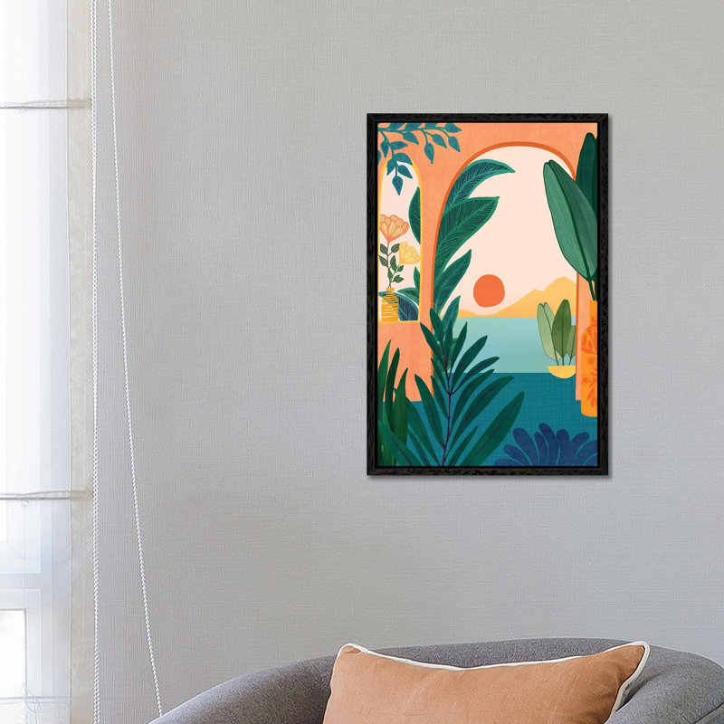 Tropical Evening - Print on Canvas, Black Floater Framed, 66.04cm H x 45.72cm W x 3.81cm D