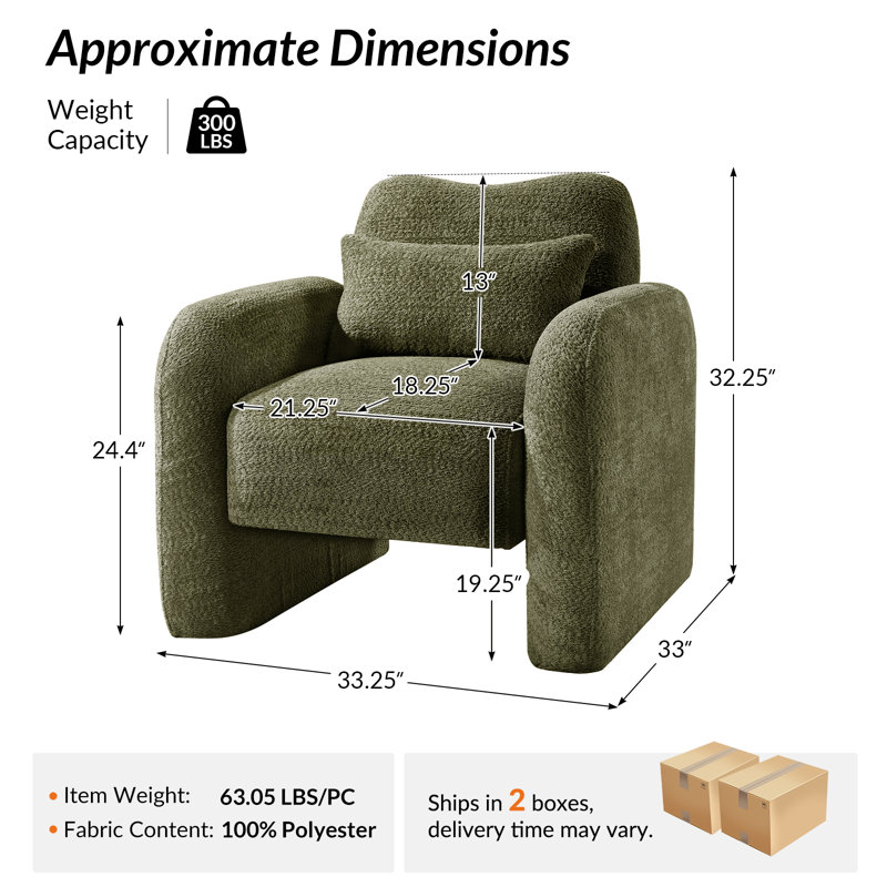 Fauteuil rembourré avec coussin lombaire l 33 po Fidele, Vert