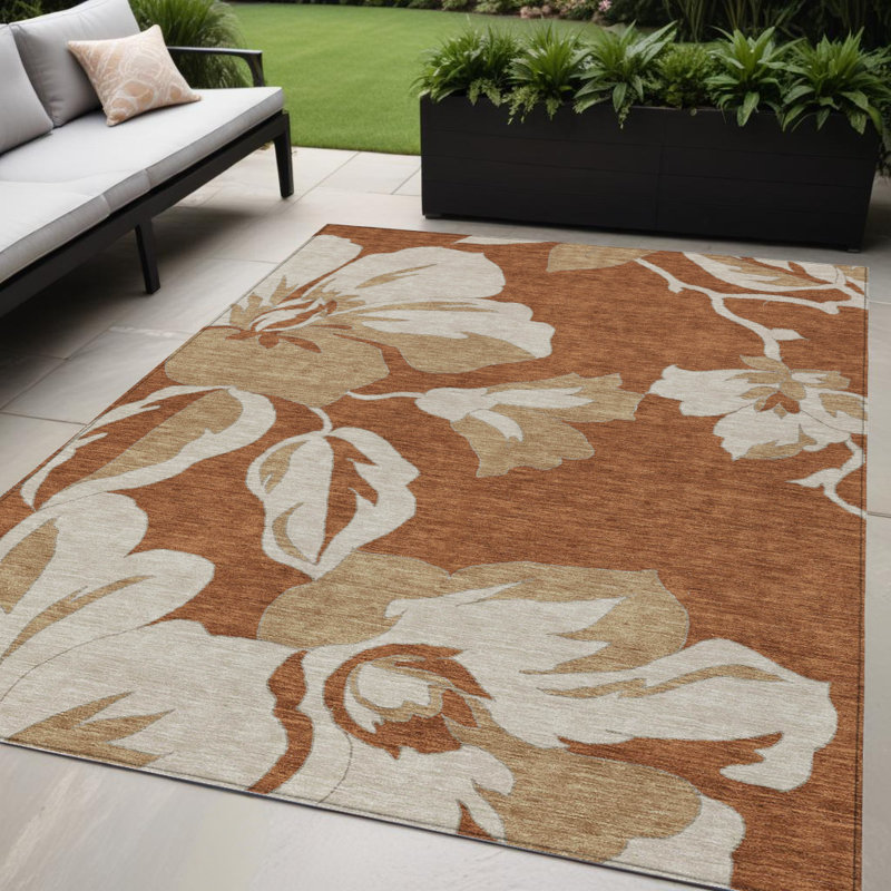 Tapis d'intérieur lavable floral beige 5 pi x 8 pi