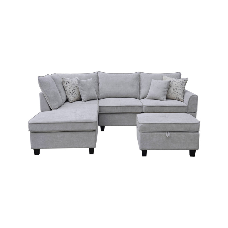 Canapé modulaire en tissu avec méridienne de gauche et repose-pieds de rangement l 99,5 po Gabriella, Gris clair