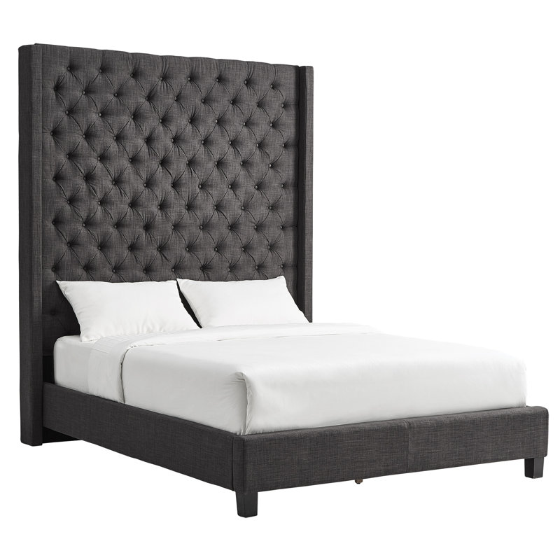 Lit tapissier standard Kaster, Lin gris foncé chiné, Grand