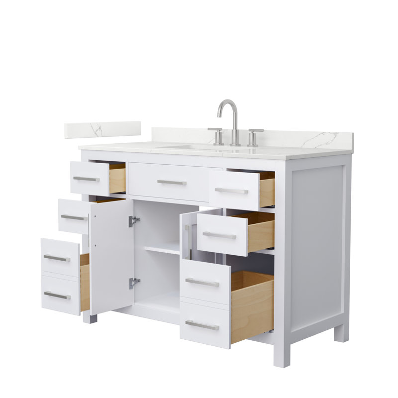 Beckett 48" Freestanding Single Bathroom Vanity with Quartz Top, Giotto Quartz, White, Brushed Nickel