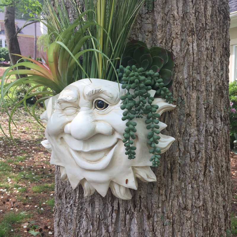 Muggly's The Face Mr. Sun Shine Tree & Patio Statue Planter, Antique White