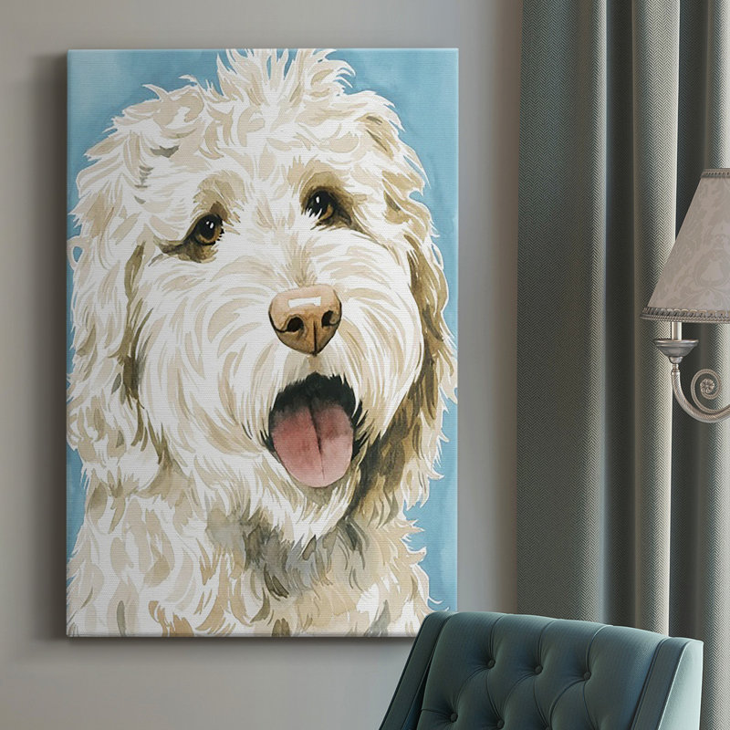 Toile tendue avec châssis de qualité supérieure Labradoodle II - Prêt à être accroché, H 60 po x l 40 po x P 1 po