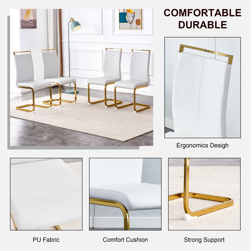 Dumercie 4 - Person Four Leg Dining Set, Gold, White/Gold, 5