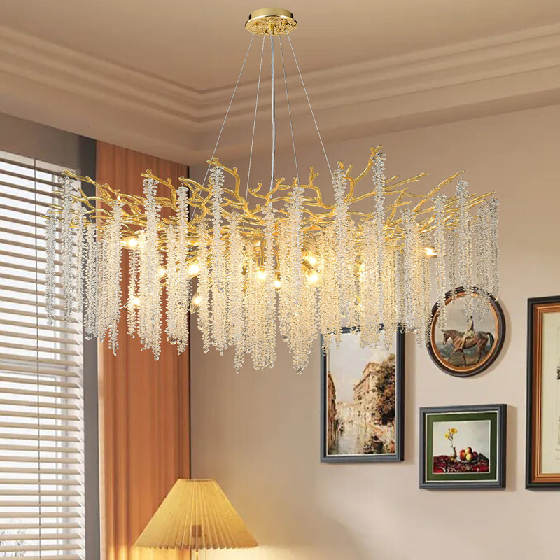 Luxury Crystal Chandelier, Unique Tree Branch Chandeliers Dimmable For Dining Room Kitchen Island Living Room Foyer, Gold