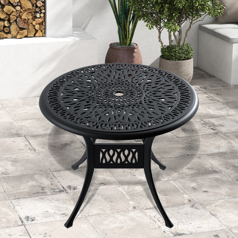 34.62" Patio Dining Table In Cast Aluminum Black Frame - Design, Elegant Appearance Outdoor Table, 34.62-Inch Material, Comfortable
