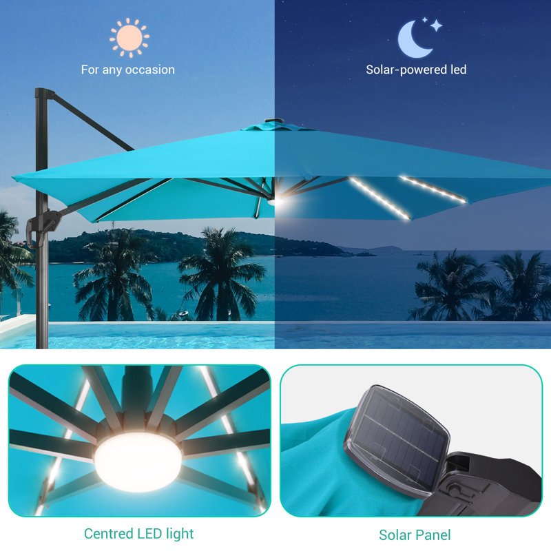 Parasol rectangulaire en porte-à-faux 11,5 pi x 9 pi Clair, Bleu lac