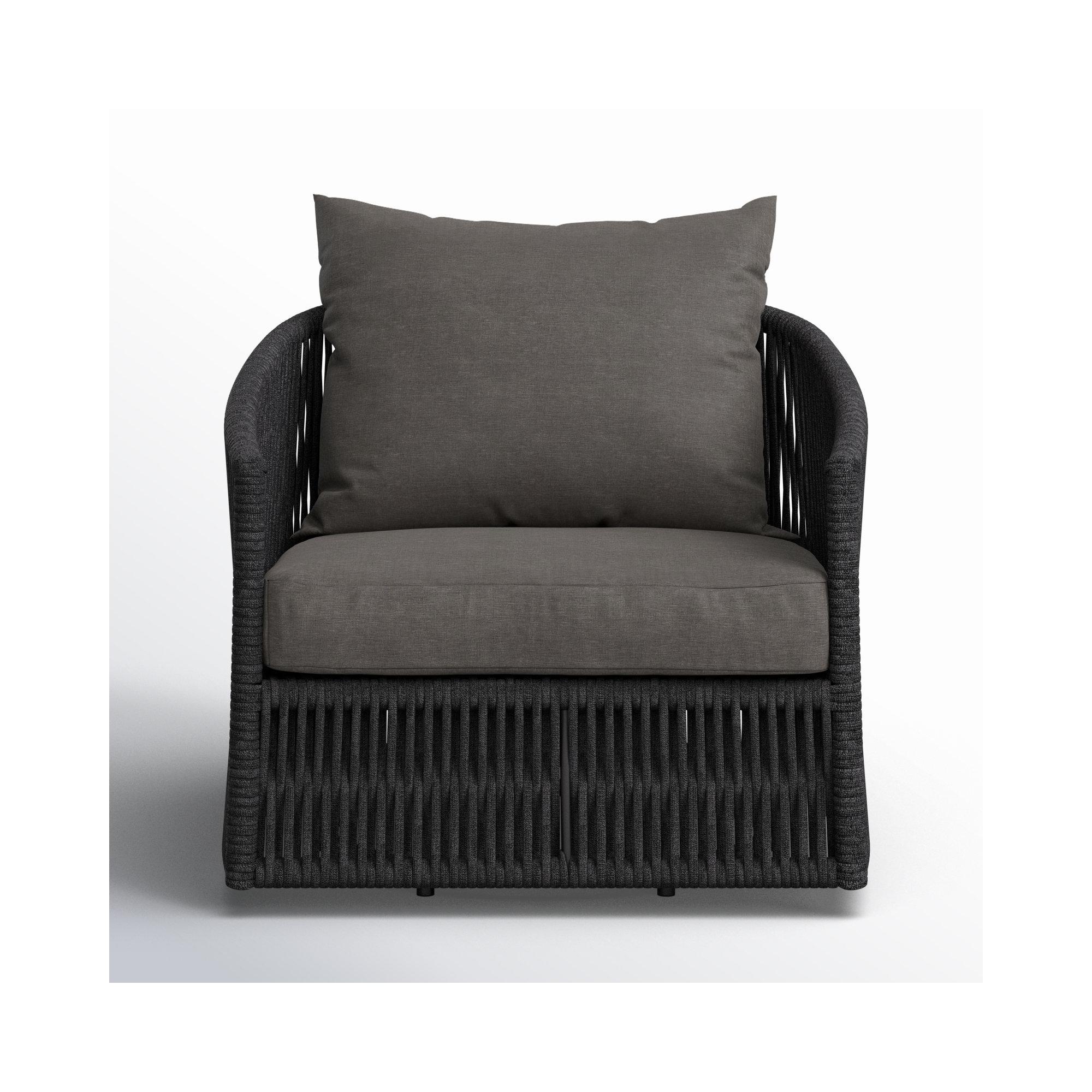 Nashira Swivel Outdoor Lounge Chair, Venao Charcoal, Thick Dark Gray Rope