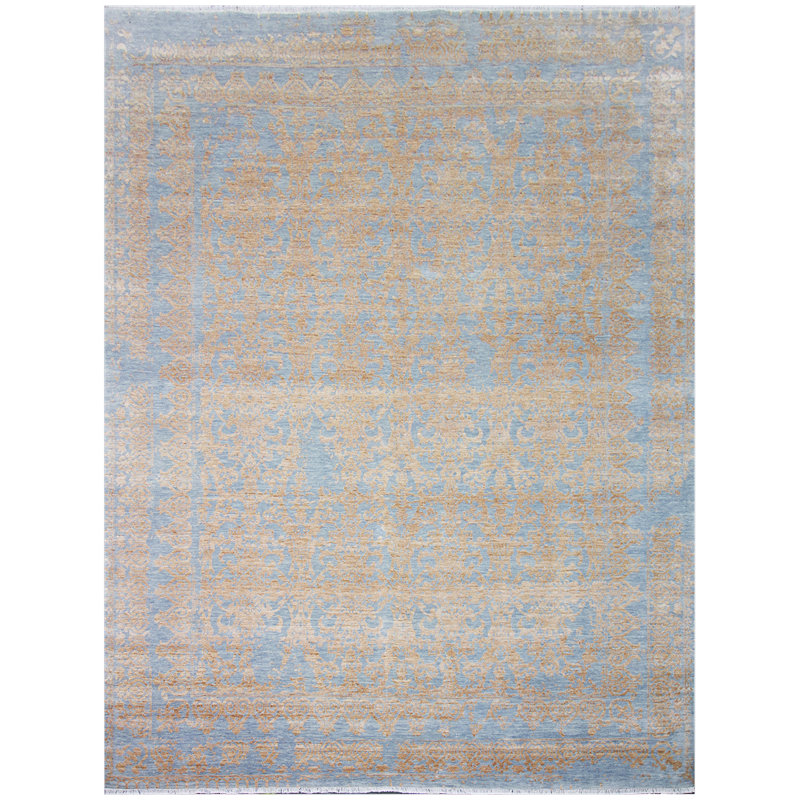 Damask Area Rug in Gold, Rectangle 9' x 12'