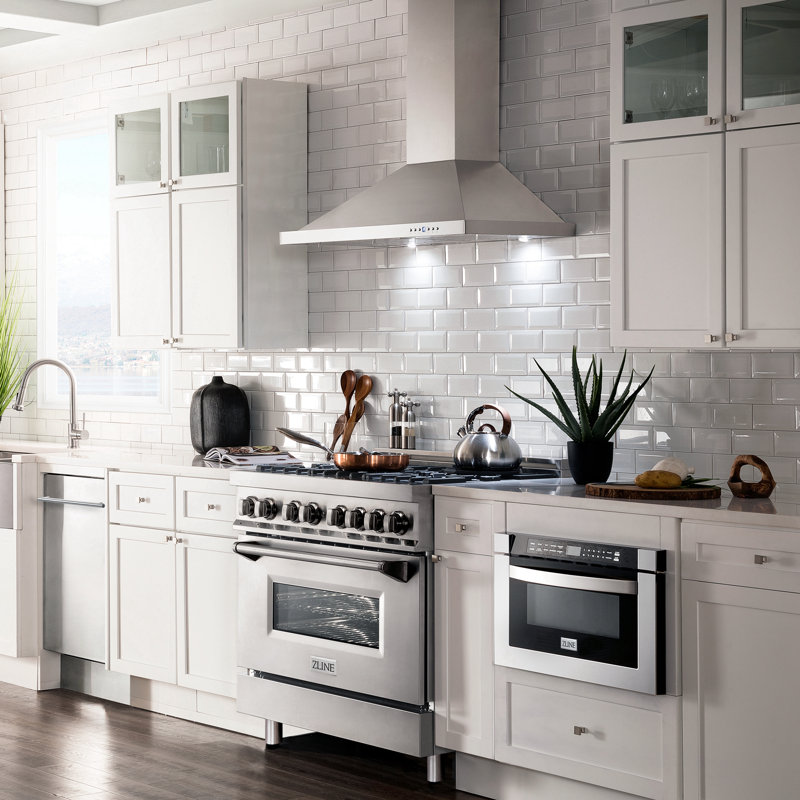 2 Piece Kitchen Package with 36" Freestanding Dual Fuel Range & 36" Wall Mount Range Hood, White Matte