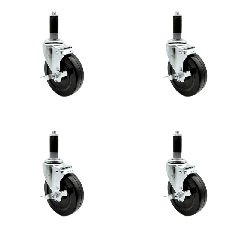 5 Inch Hard Rubber Wheel Swivel 1 Inch Expanding Stem Caster Set Brake SCC/SCC-EX20S514-HRS-TLB-MTG42-4