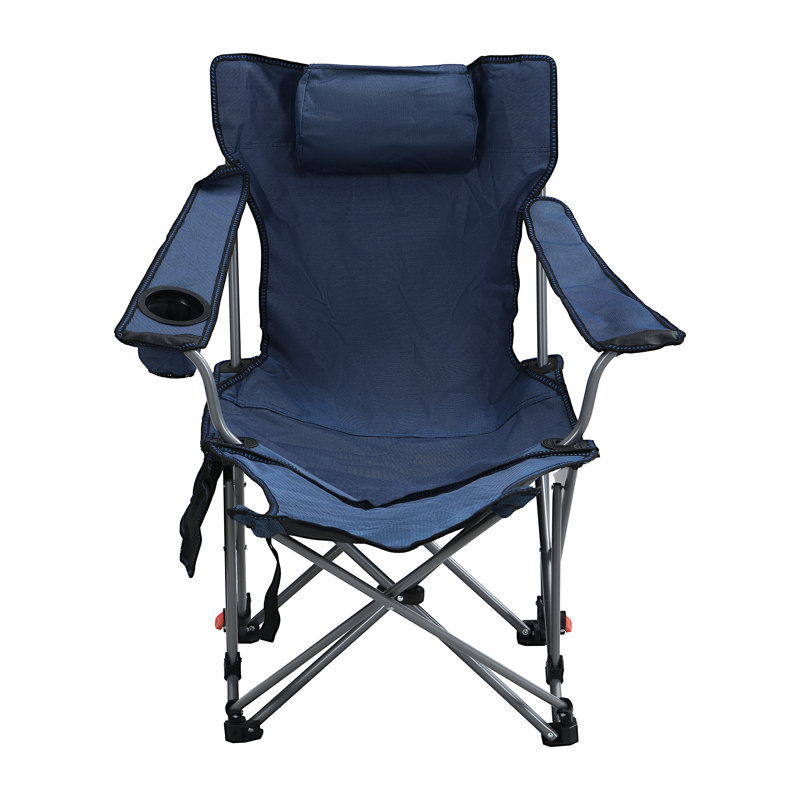 Dark Blue Outdoor Camping Chair, Folding, Portable, Adjustable Reclining With Three Levels, Cup Holder, Side Pockets, Carry Bag, For Beaches And Fishing Folding Reclining, Strong Frame, Ideal